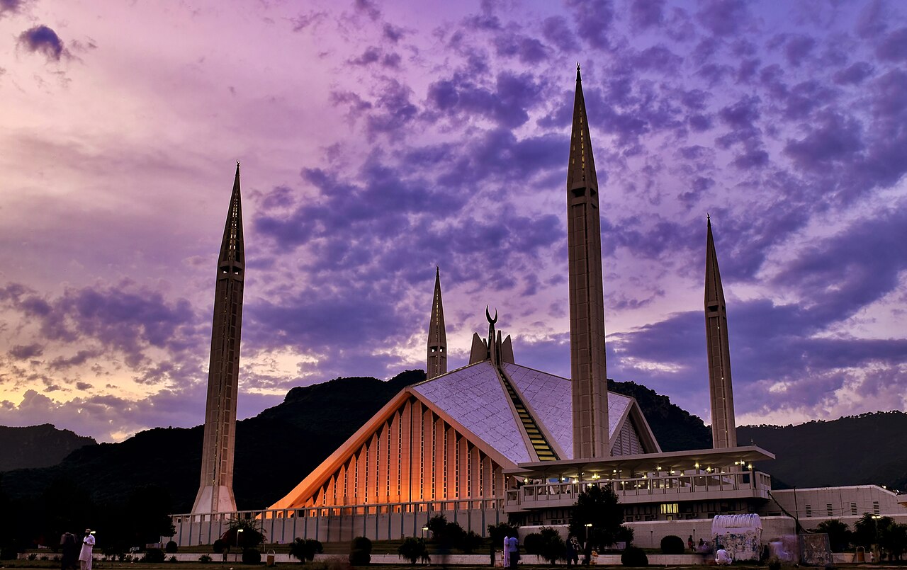 Faisal Mosque at sunset, Islamabad's most iconic landmark